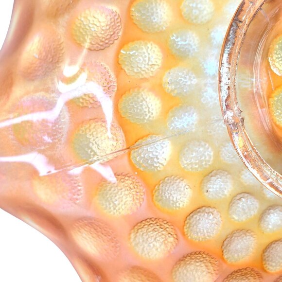 Vintage Ruffled Bowl Iridescent Marigold Carnival Glass with Raised Dot Pattern - Picture 9 of 10
